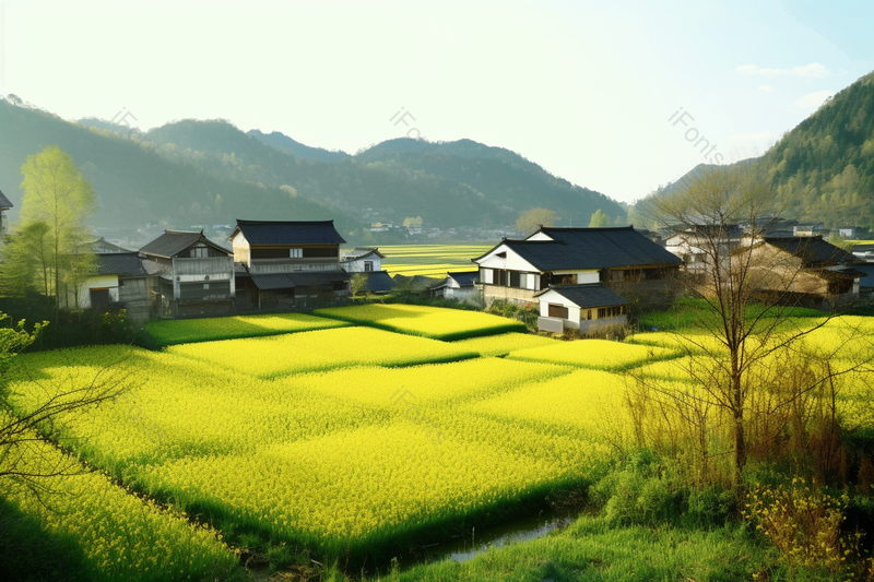 恬静田园生活新农村油菜花海,高清,摄影图,摄影图片,图片大全,摄影图免费下载